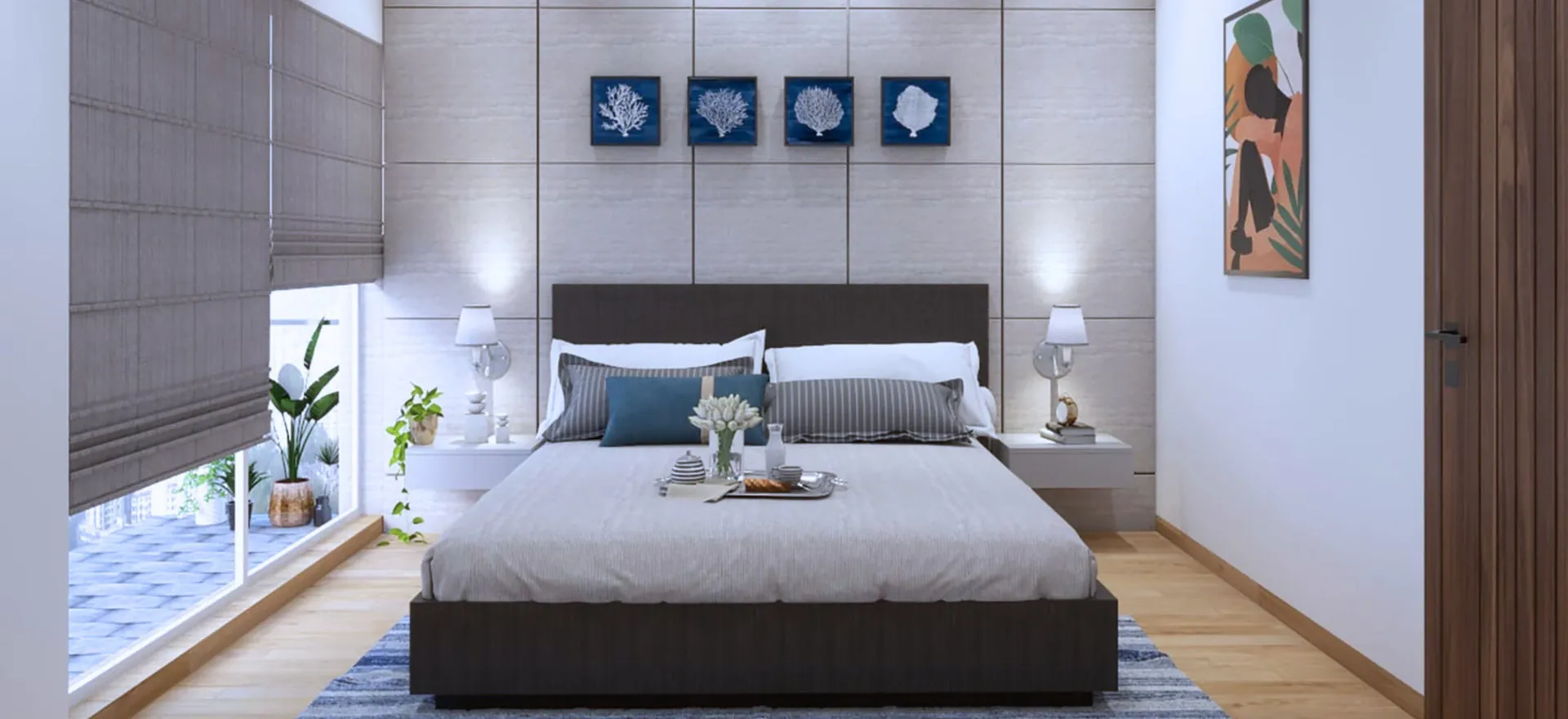 Master bedroom interior designed and executed by NeeV InteriorS, Gurugram