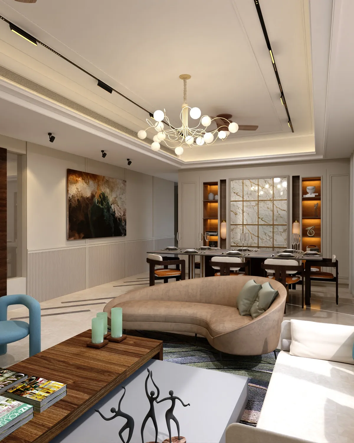 Living and dining interior, Mahindra Luminare Sector 59 — designed and executed by NeeV InteriorS, Gurugram